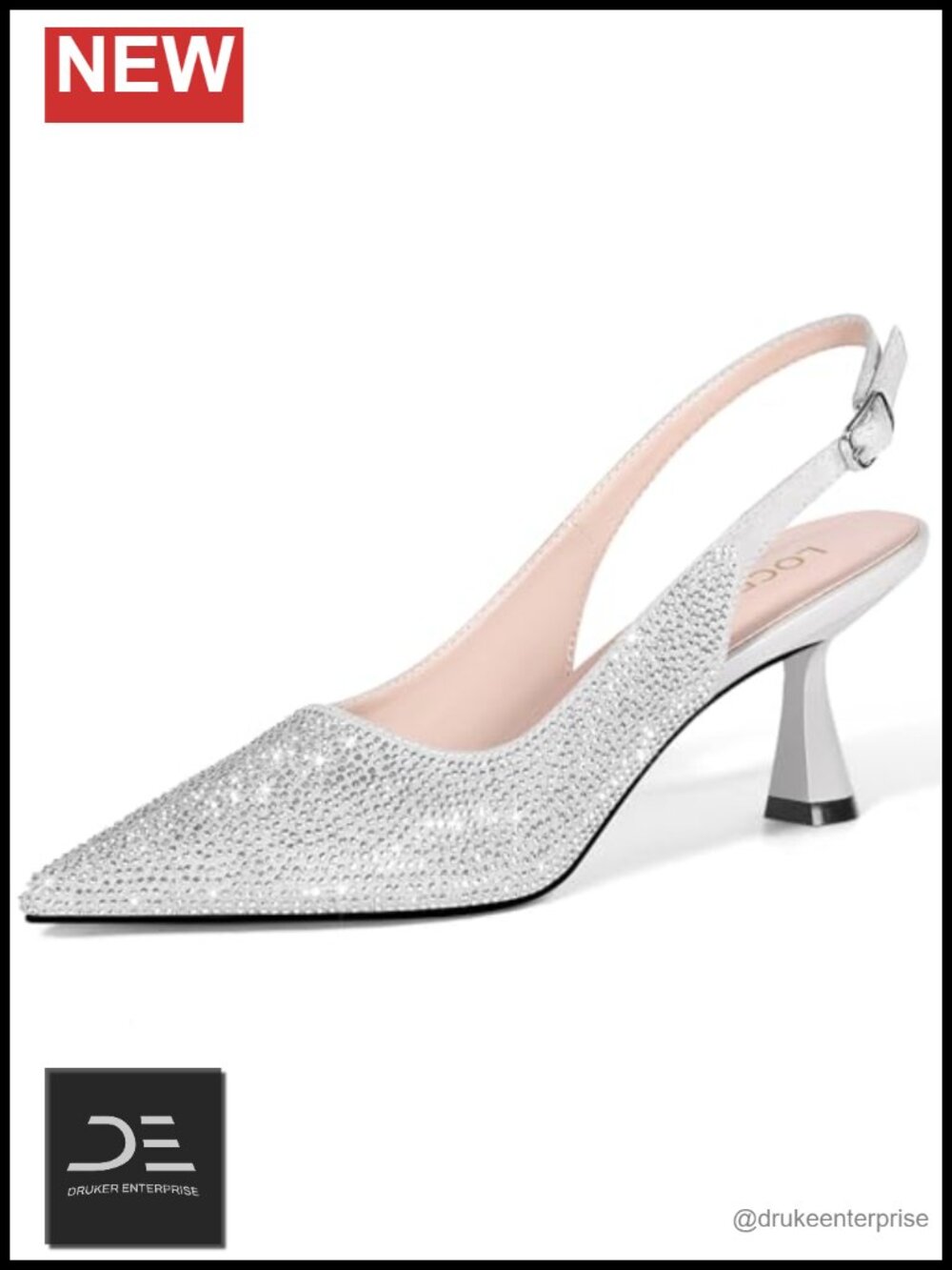 Faux Leather Kitten Heels Slingback Sparkly Rhinestone Pumps Low Heel Dress